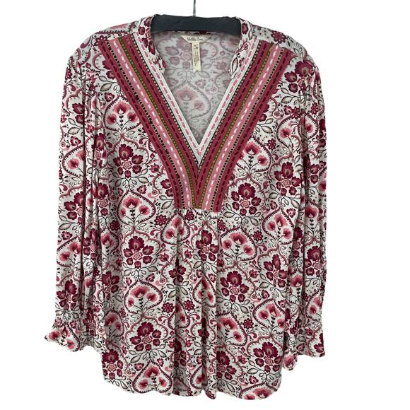 Matilda Jane Ruffle Sleeve V Neck Embroidered Floral Top Red Pink Womens Small - Picture 1 of 7